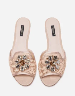 Lace rainbow slides with brooch detailing