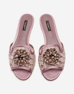 Lace rainbow slides with brooch detailing