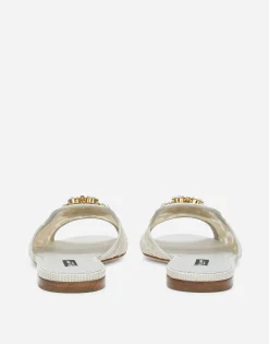 Lace rainbow slides with brooch detailing