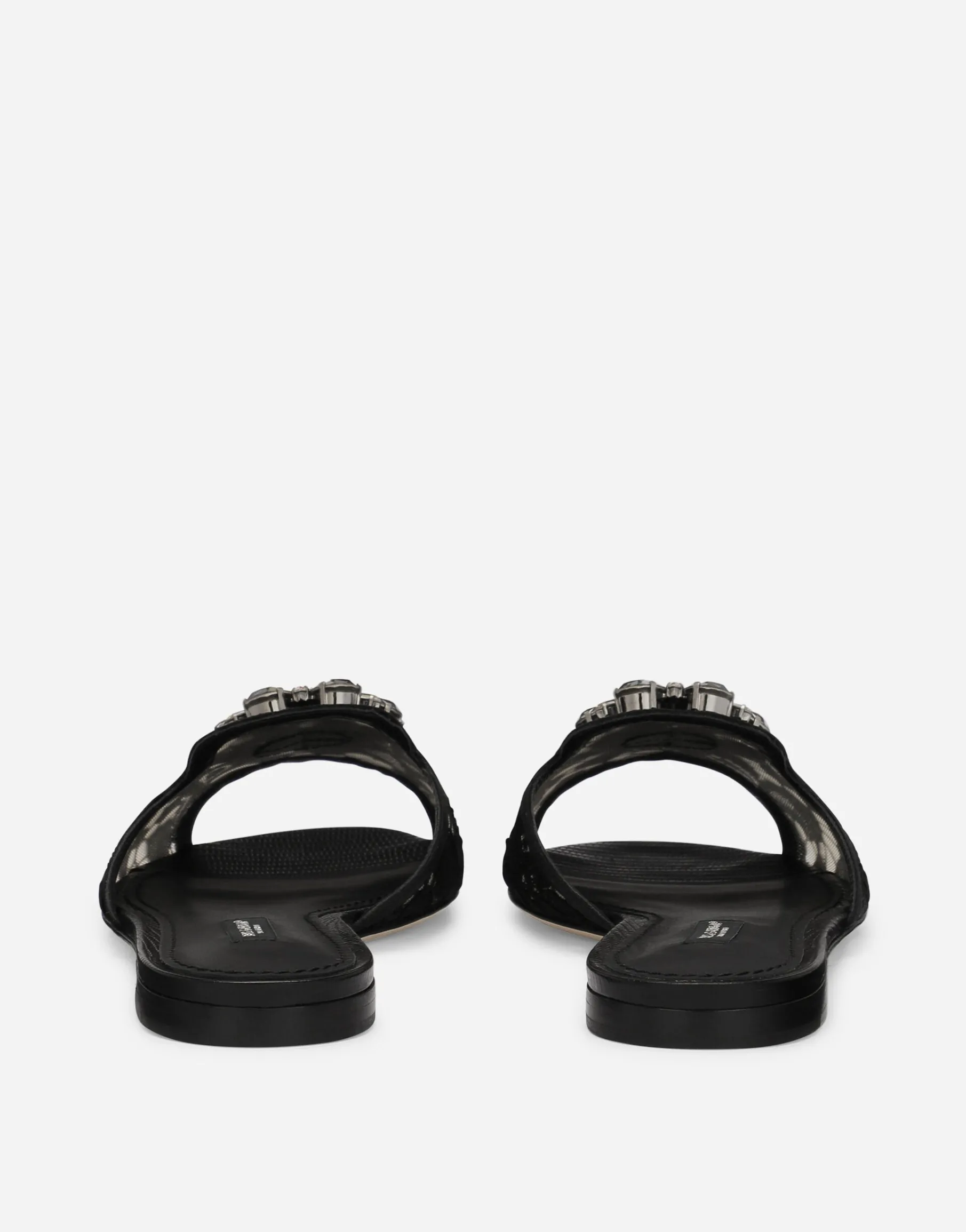 Lace rainbow slides with brooch detailing