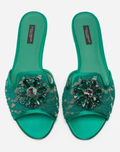 Lace rainbow slides with brooch detailing