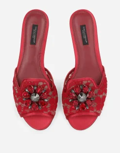 Lace rainbow slides with brooch detailing
