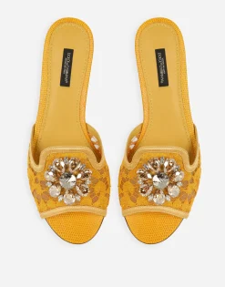 Lace rainbow slides with brooch detailing