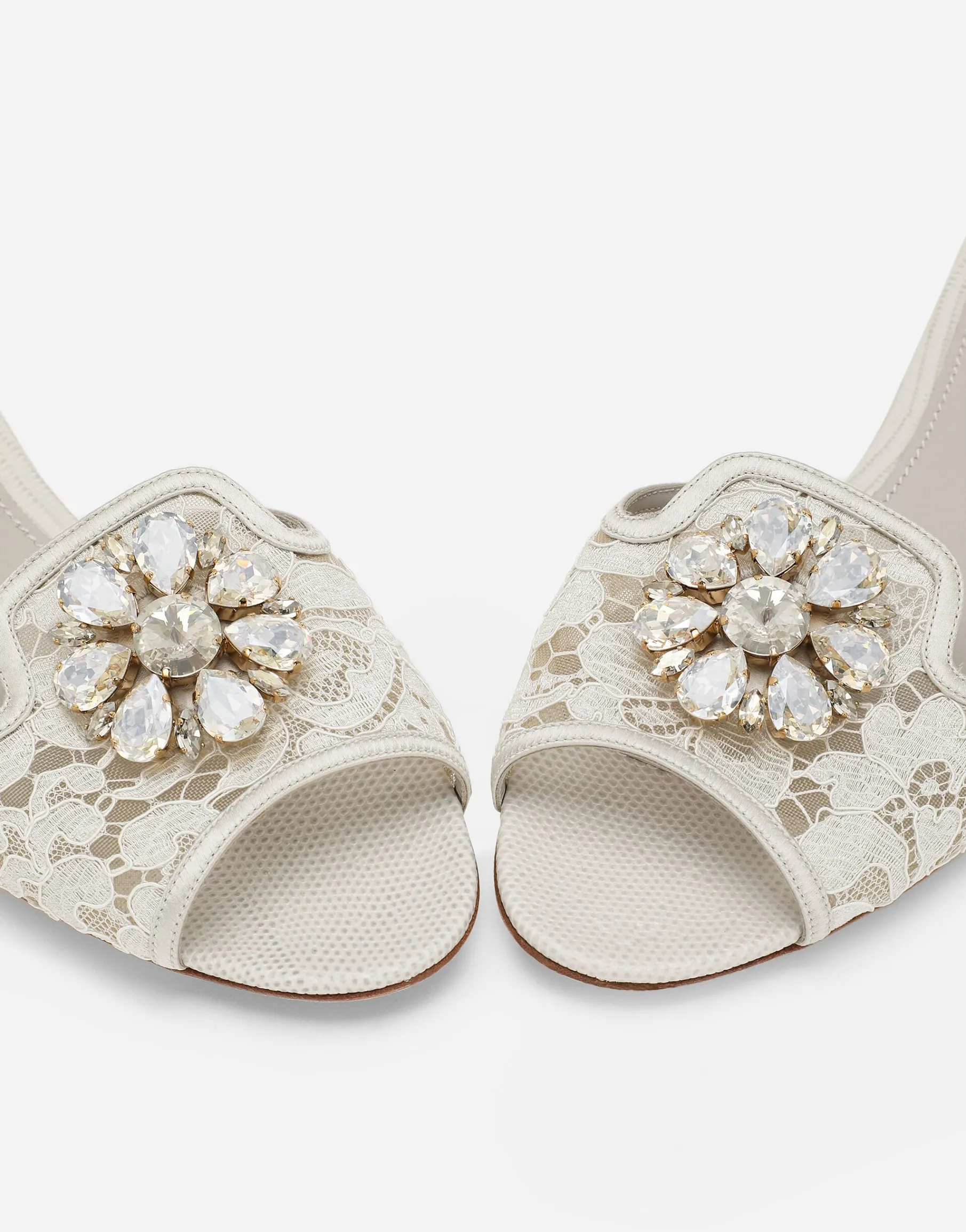 Lace rainbow slides with brooch detailing
