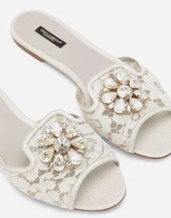 Lace rainbow slides with brooch detailing