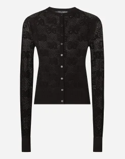 Lace-stitch cardigan with DG logo