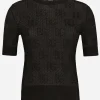 Lace-stitch viscose sweater with jacquard DG logo