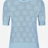 Lace-stitch viscose sweater with jacquard DG logo