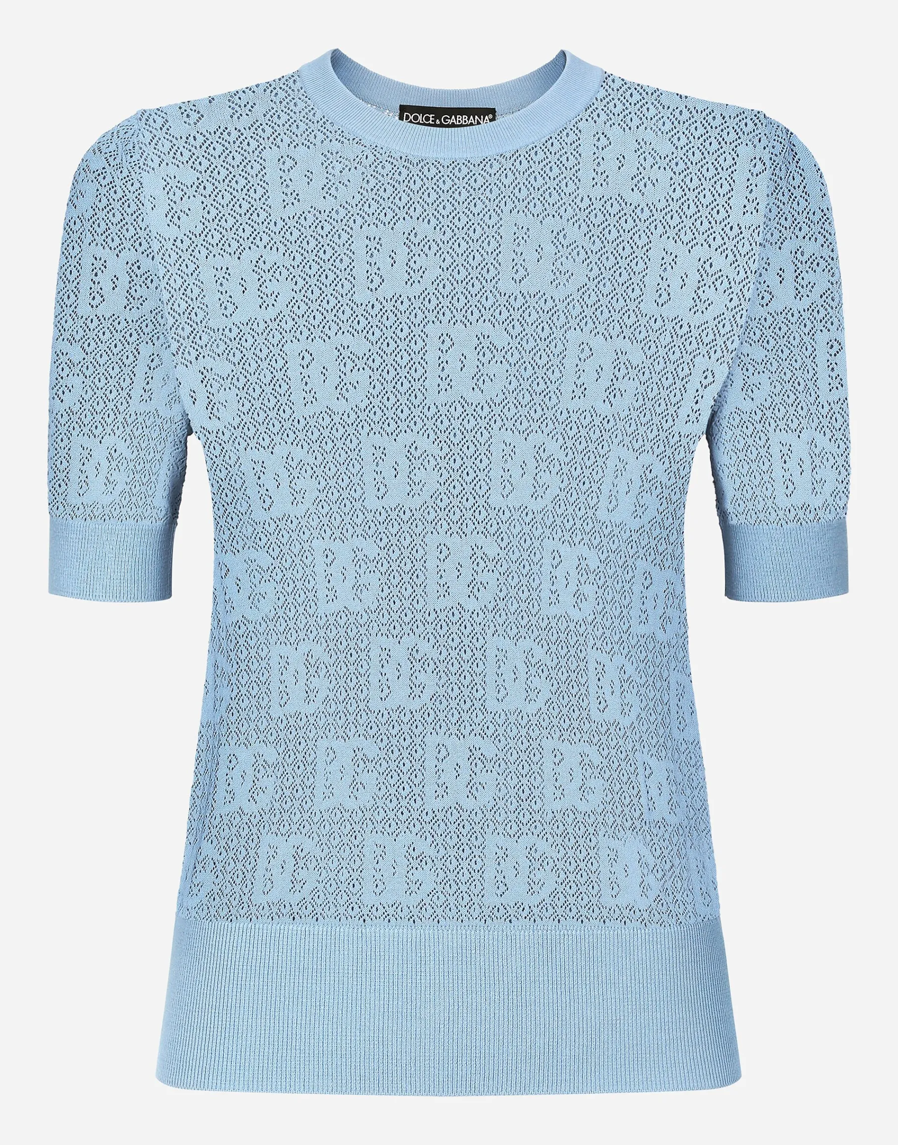 Lace-stitch viscose sweater with jacquard DG logo