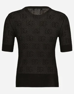 Lace-stitch viscose sweater with jacquard DG logo