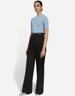 Lace-stitch viscose sweater with jacquard DG logo