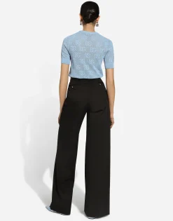 Lace-stitch viscose sweater with jacquard DG logo
