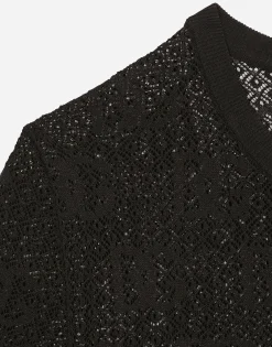 Lace-stitch viscose sweater with jacquard DG logo