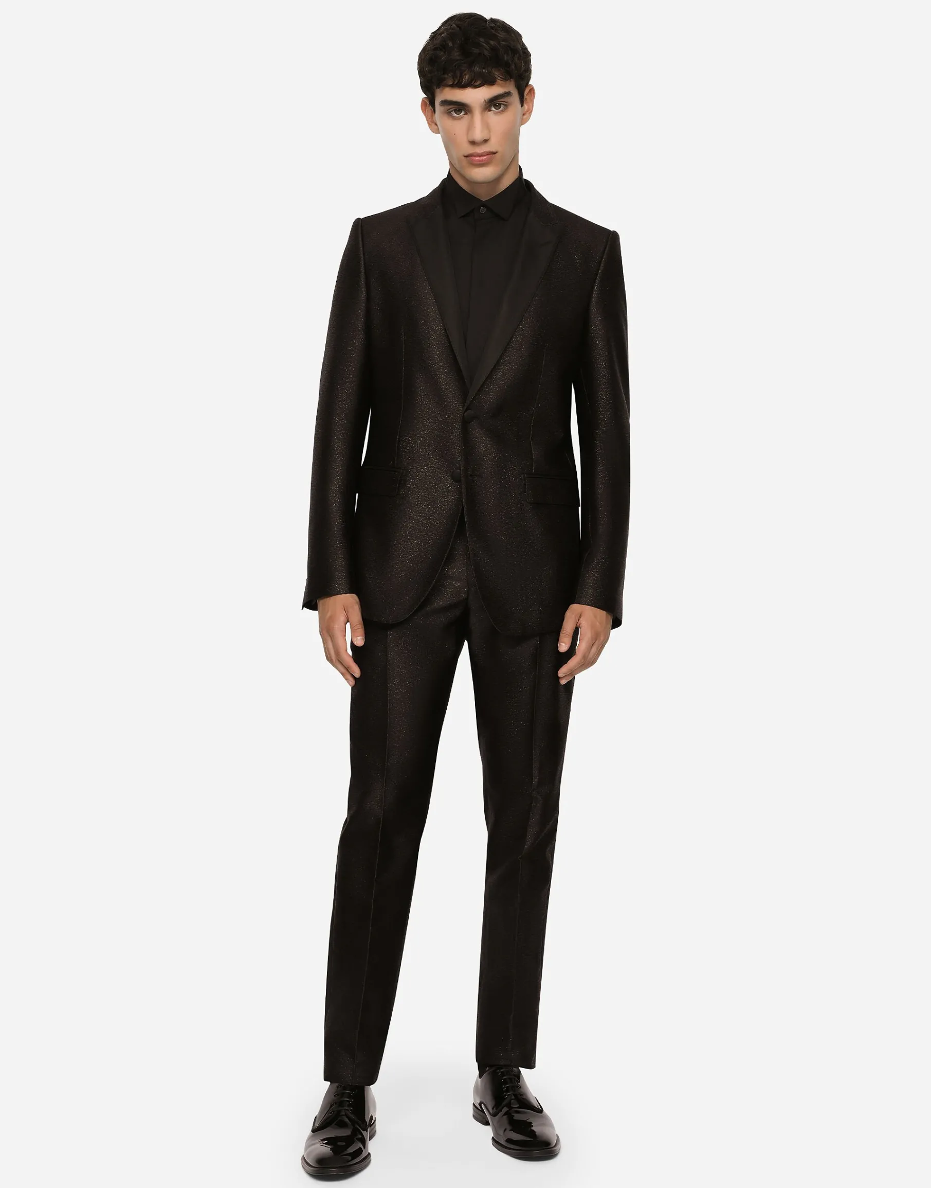 Lamé silk jacquard martini-fit tuxedo suit