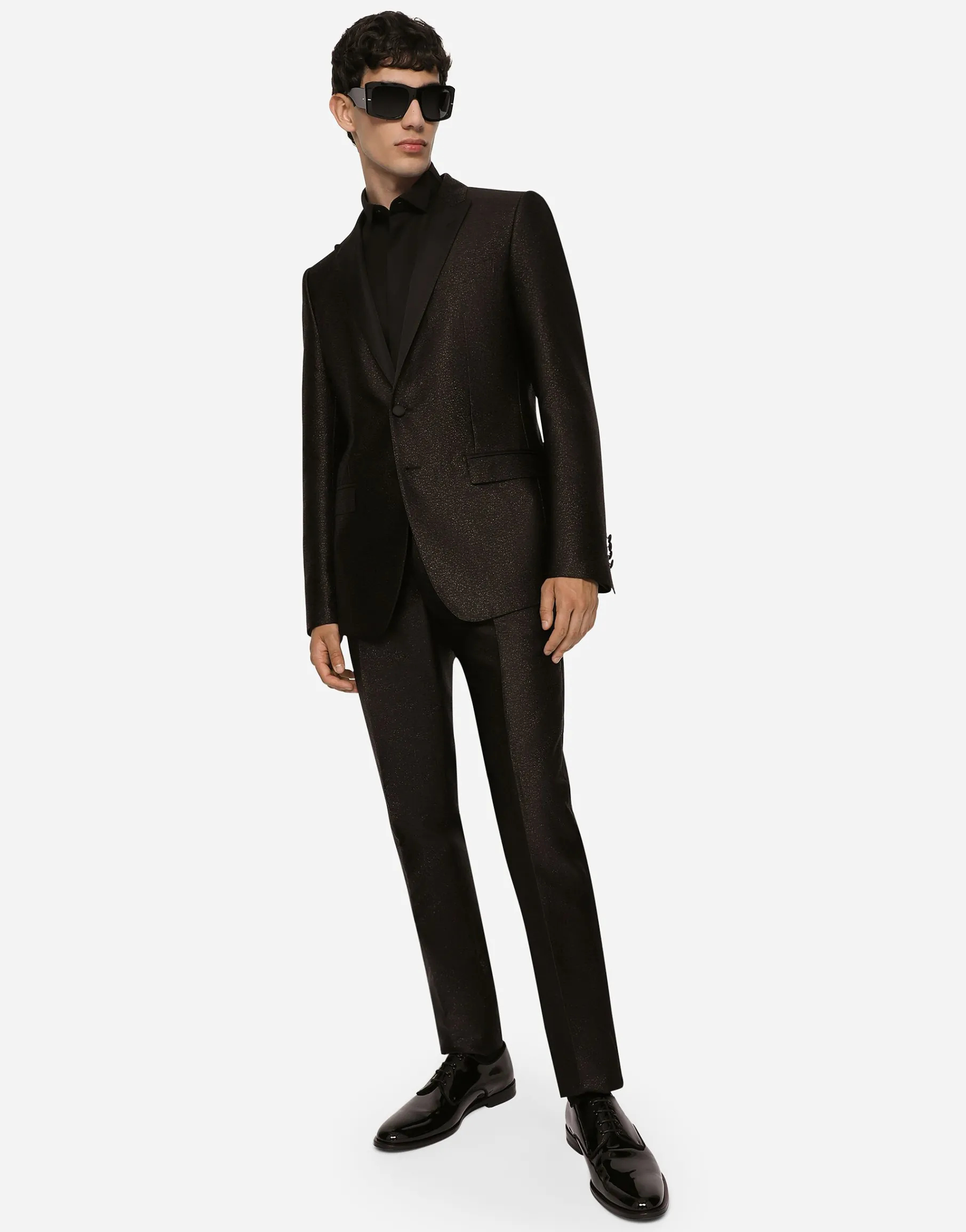 Lamé silk jacquard martini-fit tuxedo suit