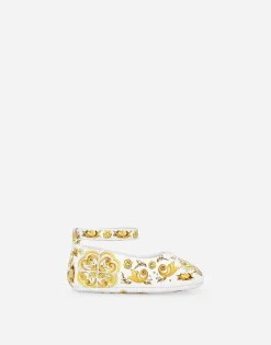 Lambskin ballet flats with yellow majolica print