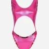 Laminated cutout one-piece swimsuit