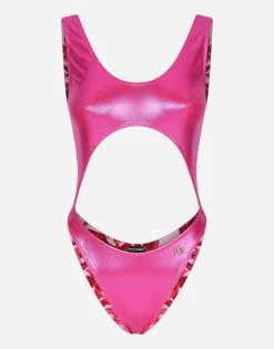 Laminated cutout one-piece swimsuit