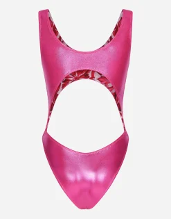 Laminated cutout one-piece swimsuit