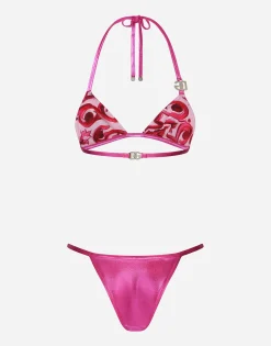 Laminated triangle bikini top with DG logo
