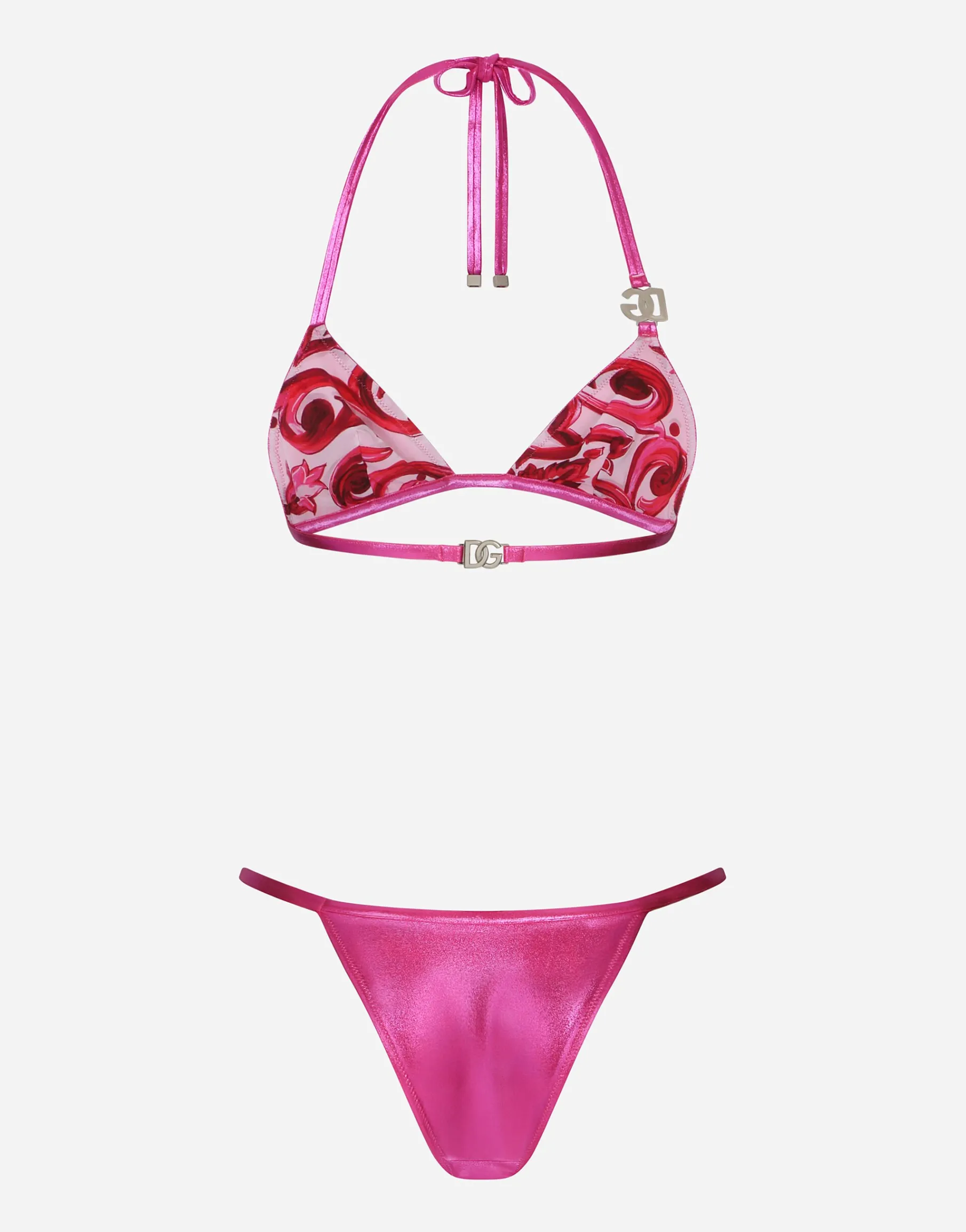 Laminated triangle bikini top with DG logo