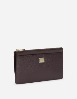 Large calfskin card holder with branded plate