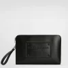 Large calfskin pouch with raised logo