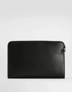 Large calfskin pouch with raised logo