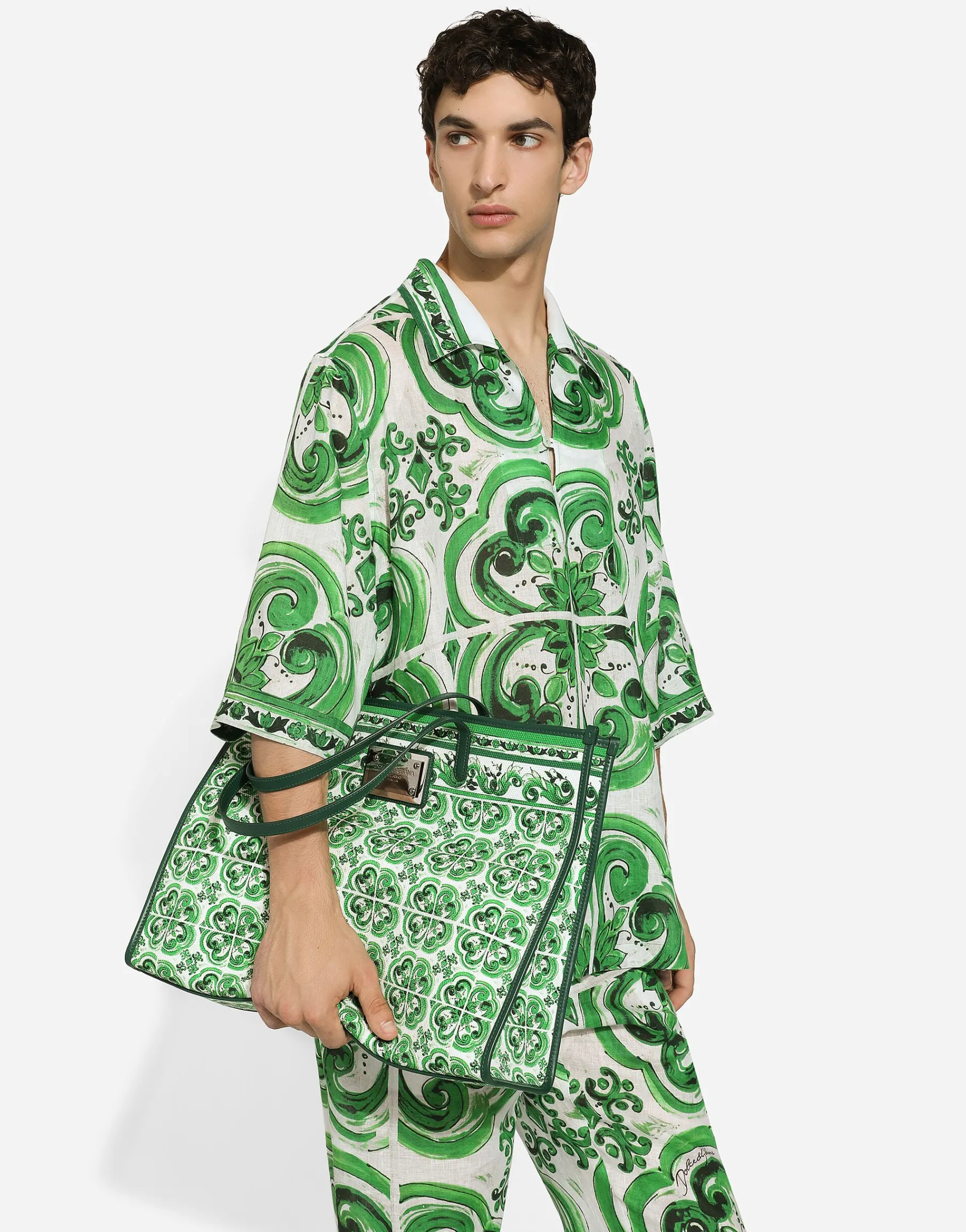 Large canvas shopper with majolica print