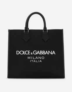 Large nylon shopper with rubberized logo