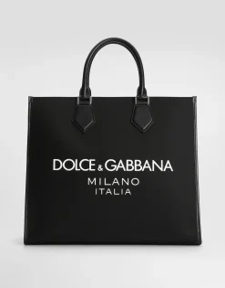 Large nylon shopper with rubberized logo