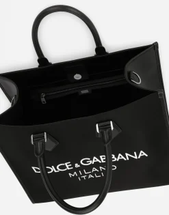 Large nylon shopper with rubberized logo