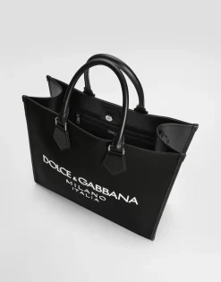 Large nylon shopper with rubberized logo