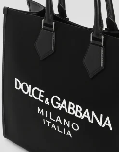 Large nylon shopper with rubberized logo