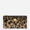 Large polished calfskin card holder with zipper and leopard print
