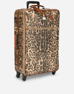 Large trolley in leopard-print Crespo with branded plate