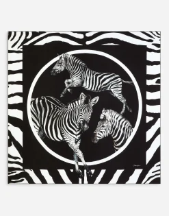 Large zebra-print twill scarf (140 x 140)