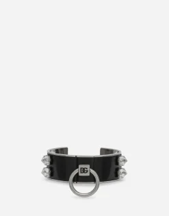 Leather and brass rigid bracelet