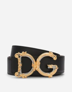 Leather belt with baroque DG logo