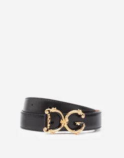 Leather belt with DG baroque logo