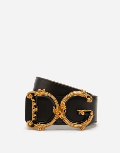 Leather belt with DG baroque logo