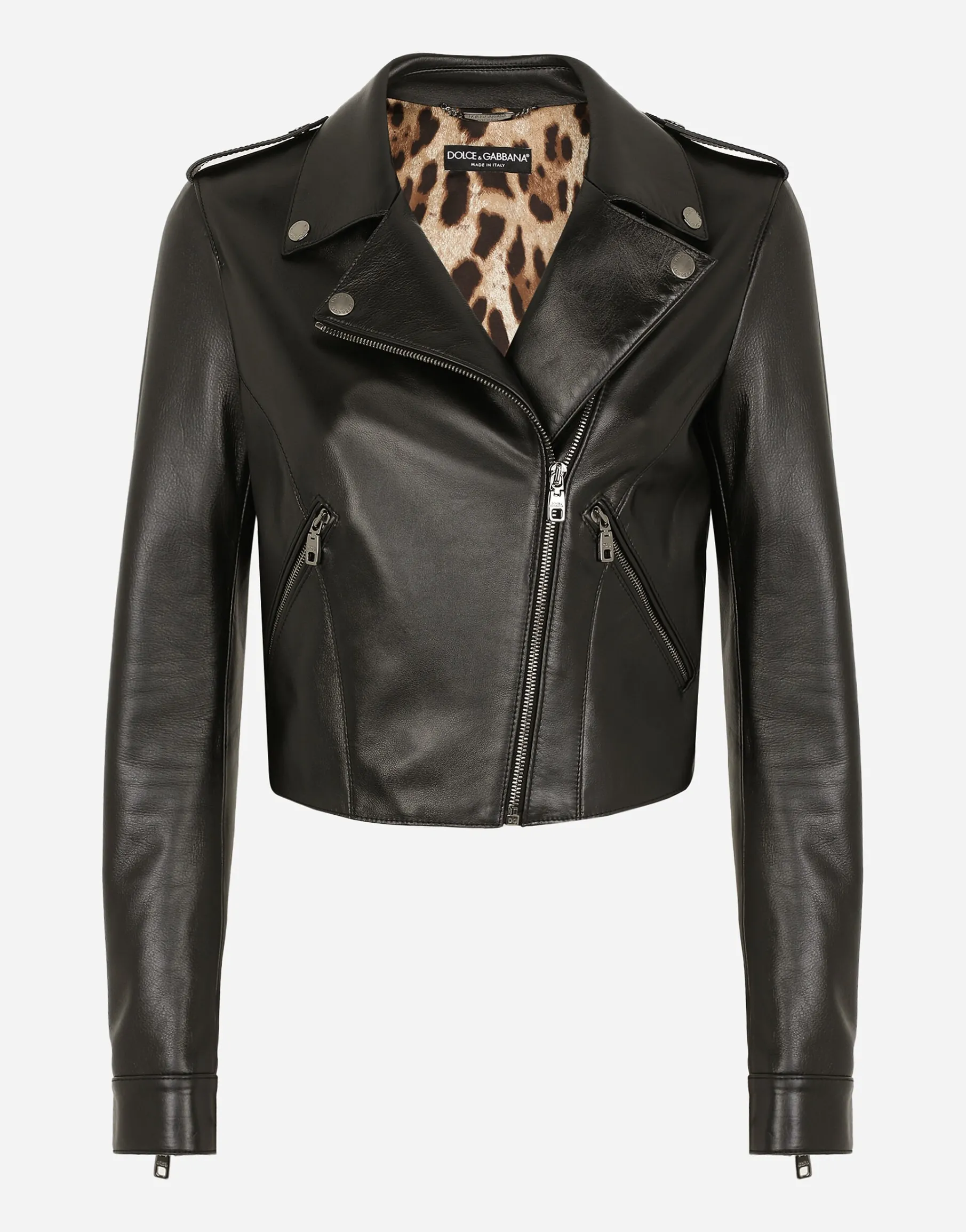 Leather biker jacket with tab details