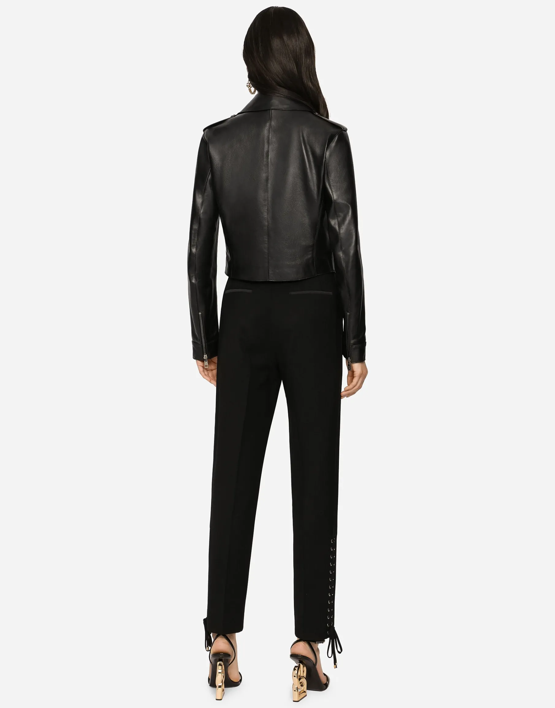 Leather biker jacket with tab details
