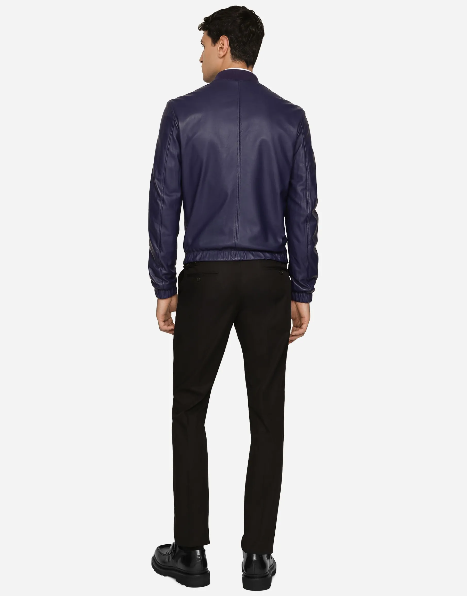 Leather jacket with branded tag