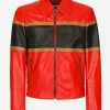 Leather jacket with contrasting inserts