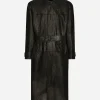 Leather trench coat with belt