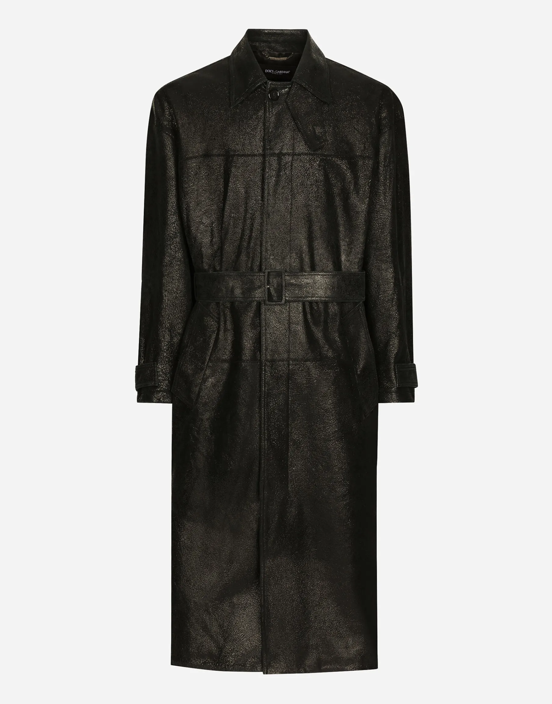 Leather trench coat with belt