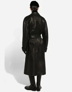 Leather trench coat with belt