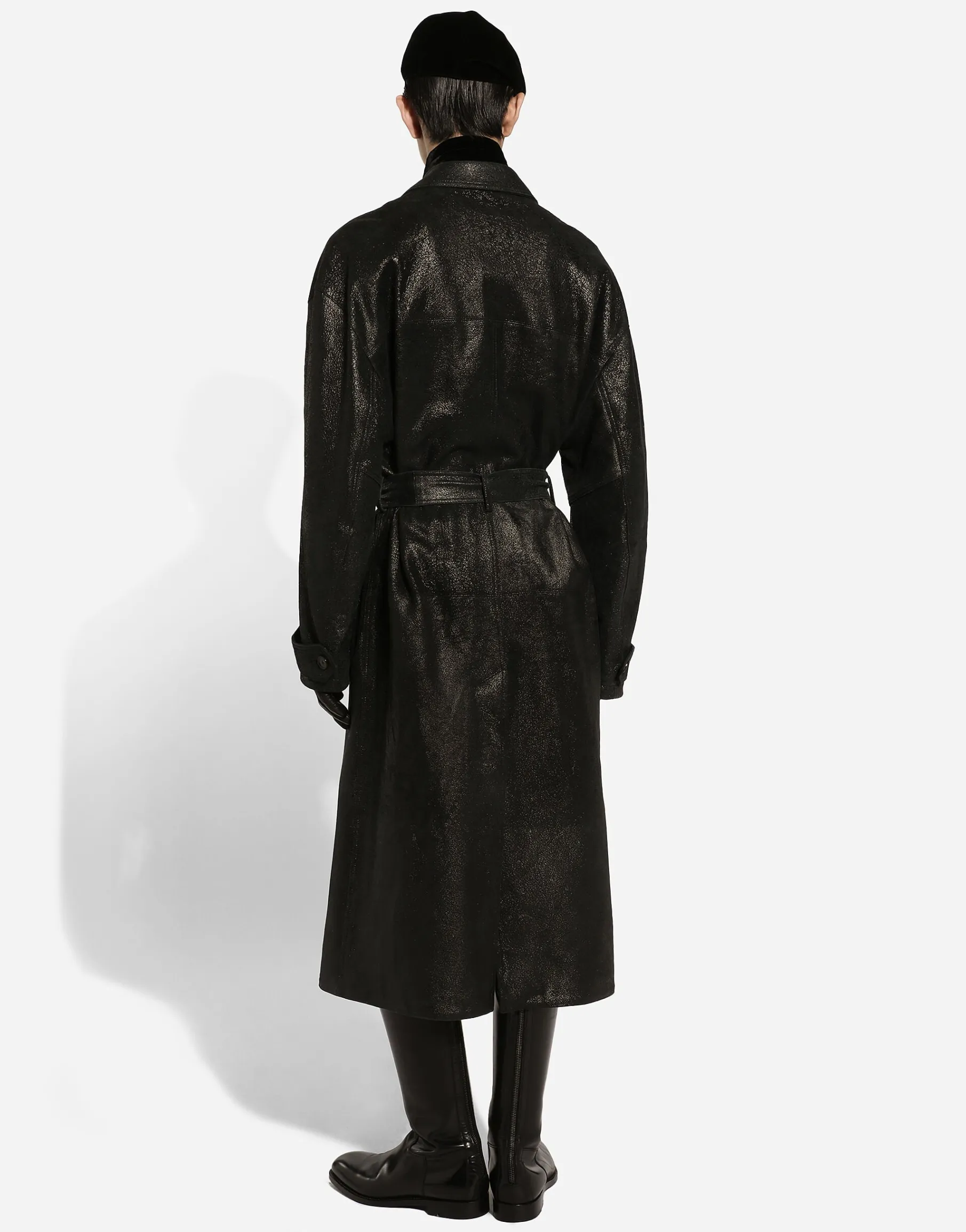 Leather trench coat with belt