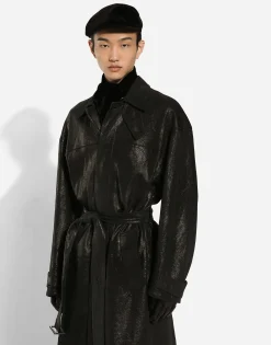 Leather trench coat with belt